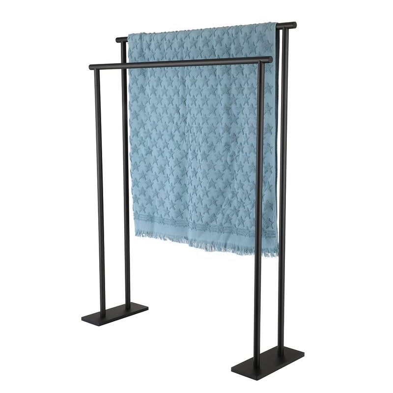JQK JQK Bath Towel Bar Free Standing Black 30 Inch Stand Double Towel Rack Holder Shelf for Bathroom Floor Matte Black BTH120L30PB 