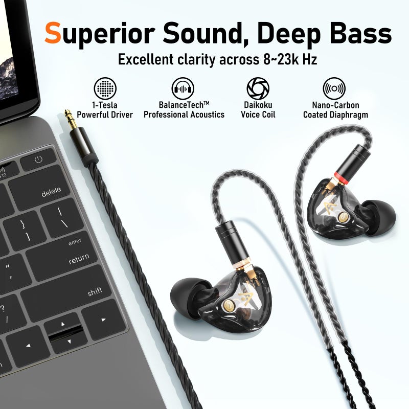 Audiovance Vibes 202 Wired Earbuds - HiFi in Ear Monitor Headphones â€“ Professional Noise Isolating Ear Buds - Clear Sound, Deep Bass & Comfort-Fit IEM Earphones - MMCX to 3.5mm, Silver Plated Cord, Carrying Case - Image 3