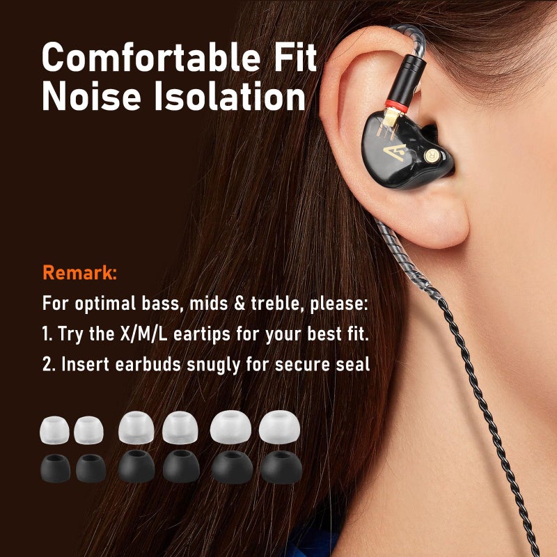 Audiovance Vibes 202 Wired Earbuds - HiFi in Ear Monitor Headphones â€“ Professional Noise Isolating Ear Buds - Clear Sound, Deep Bass & Comfort-Fit IEM Earphones - MMCX to 3.5mm, Silver Plated Cord, Carrying Case - Image 5