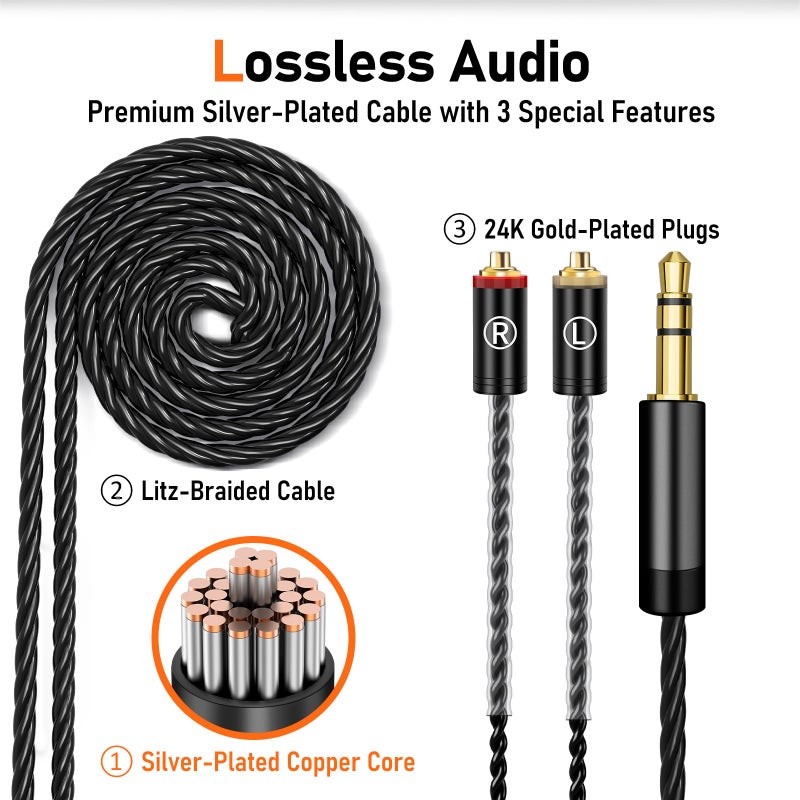 Audiovance Vibes 202 Wired Earbuds - HiFi in Ear Monitor Headphones â€“ Professional Noise Isolating Ear Buds - Clear Sound, Deep Bass & Comfort-Fit IEM Earphones - MMCX to 3.5mm, Silver Plated Cord, Carrying Case - Image 4