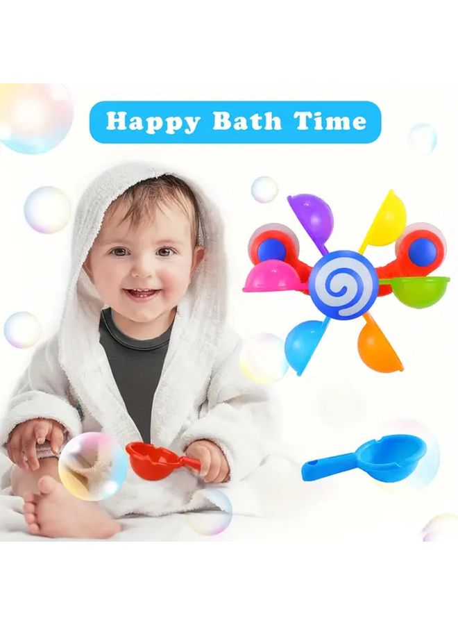 Kids Bath Toy Set with Water Windmill 2 Spoons Sensory Play Sprinkler Educational Bathtub - Image 4