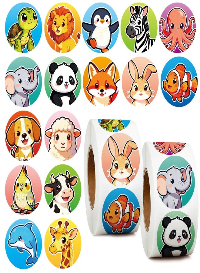 TQQBUU 1200 Pcs Round Animal Stickers for Kids, 1.5 Inch Classroom Stickers, 16 Designs Farm/Ocean/Wild Cute Animal Sticker for Kid Reward, School Supplies - Image 1