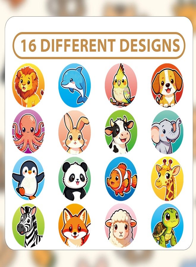 TQQBUU 1200 Pcs Round Animal Stickers for Kids, 1.5 Inch Classroom Stickers, 16 Designs Farm/Ocean/Wild Cute Animal Sticker for Kid Reward, School Supplies - Image 3