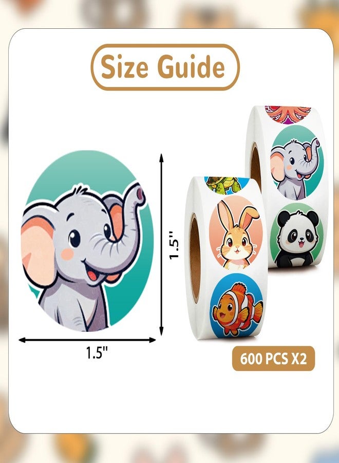 TQQBUU 1200 Pcs Round Animal Stickers for Kids, 1.5 Inch Classroom Stickers, 16 Designs Farm/Ocean/Wild Cute Animal Sticker for Kid Reward, School Supplies - Image 2