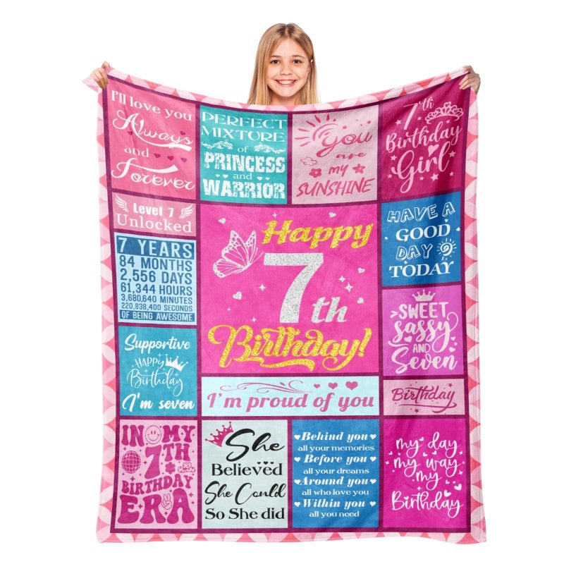 Lavua 7 Year Old Girl Birthday Gifts - Birthday Gifts for 7-Year-Old Girls - 7th Birthday Decorations for Girls - Gifts for 7 Years Old Girl Daughter Granddaughter Niece - 7th Blanket 50"X60" - Image 1