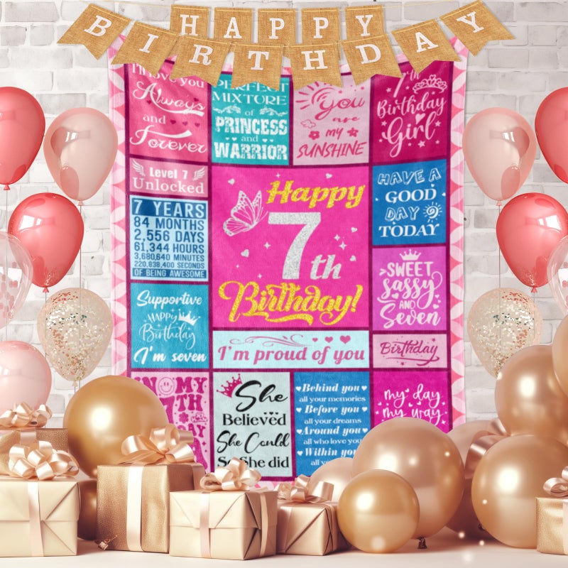 Lavua 7 Year Old Girl Birthday Gifts - Birthday Gifts for 7-Year-Old Girls - 7th Birthday Decorations for Girls - Gifts for 7 Years Old Girl Daughter Granddaughter Niece - 7th Blanket 50"X60" - Image 3