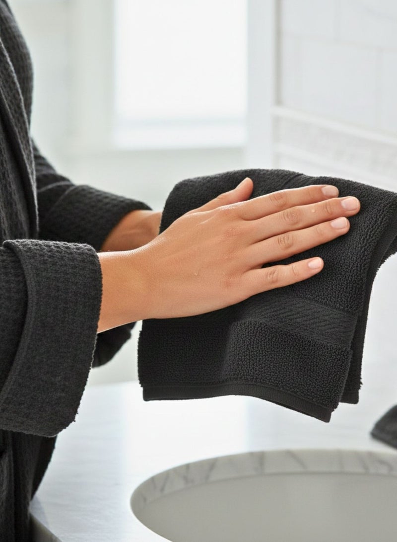 1 تشيس منشفة وجه فاخرة من القطن - مجموعة من 12 منشفة وجه كبيرة للحمام والمنتجع الصحي في الفنادق باللون الأسود - Image 2