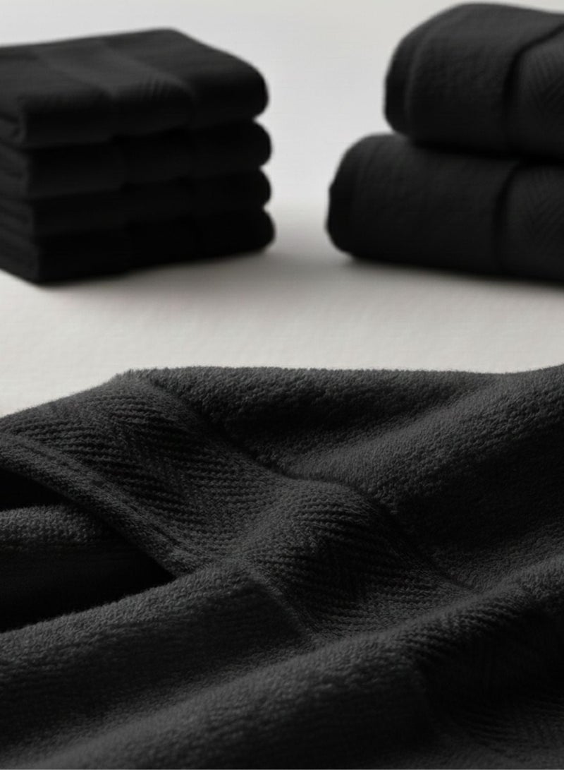 1 تشيس منشفة وجه فاخرة من القطن - مجموعة من 12 منشفة وجه كبيرة للحمام والمنتجع الصحي في الفنادق باللون الأسود - Image 4