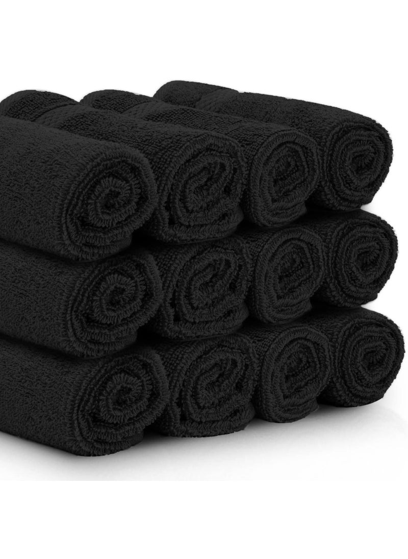 1Chase - Luxury Cotton Face Towel - Large Hotel Spa Bathroom Face Towel Set of 12 Black - Image 1