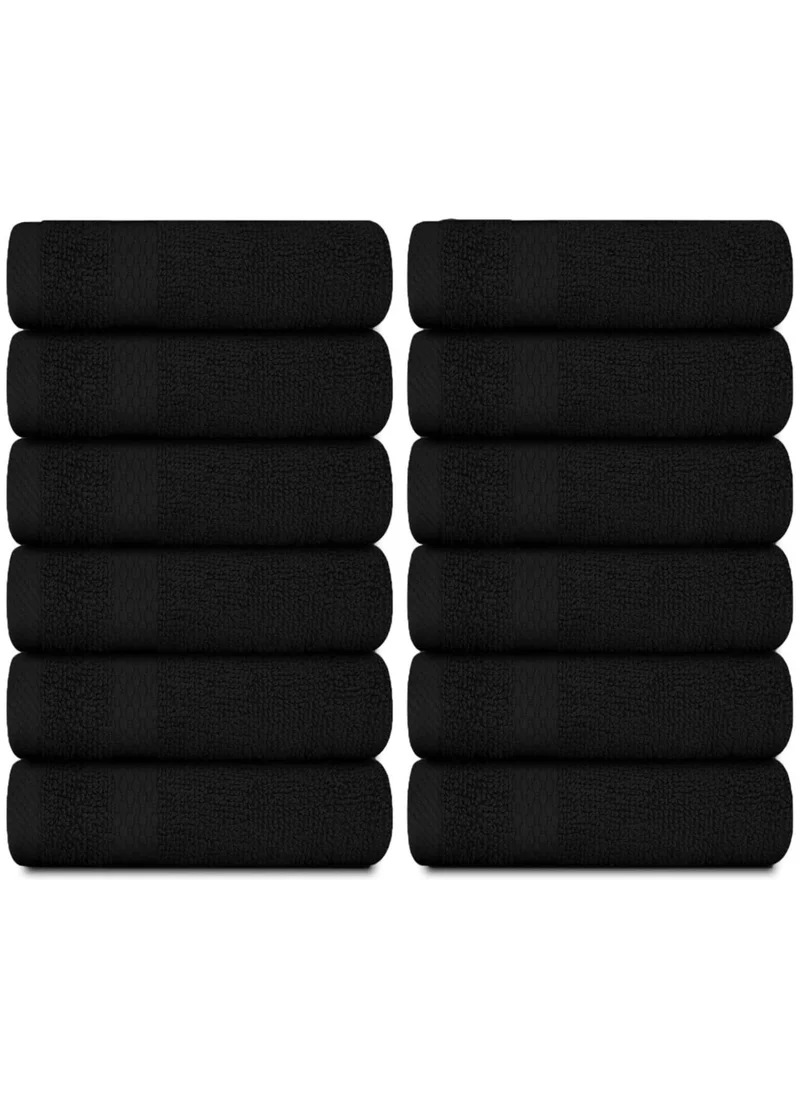 1Chase Luxury Cotton Face Towel - Large Hotel Spa Bathroom Face Towel Set of 12 Black
