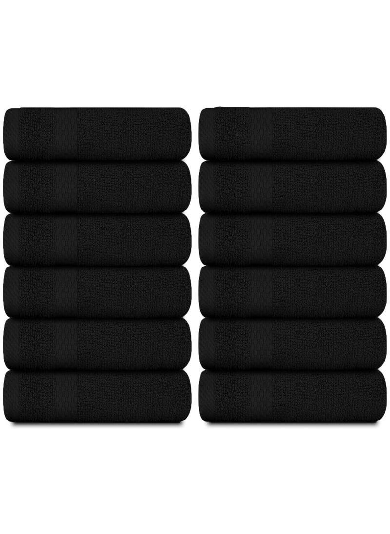 1Chase - Luxury Cotton Face Towel - Large Hotel Spa Bathroom Face Towel Set of 12 Black - Image 1