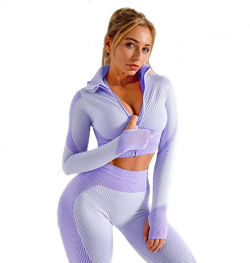 Veriliss 3pcs Seamless Outfit Workout Sets Gym for Women, Fitness Sports School Running Clothes Yoga Sportswear - Image 2