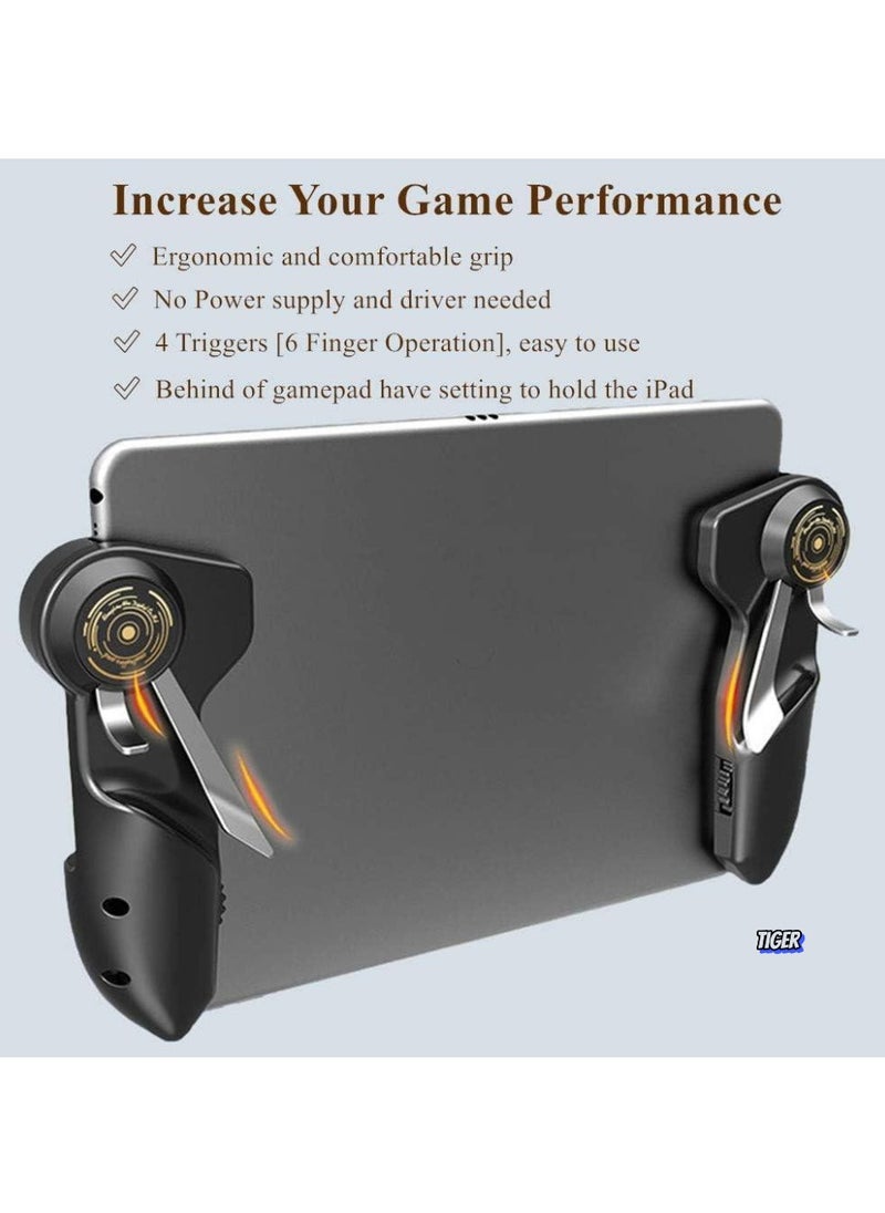 TIGER - PUBG Controller for Tablet – 4 Triggers, 6 Finger Operation, Sensitive Shoot & Aim Triggers, Gamepad Grip for Enhanced Gaming Experience, Compatible with 10-12.9 Inch iPad & Tablets (Thickness < 10mm), Black - Image 1