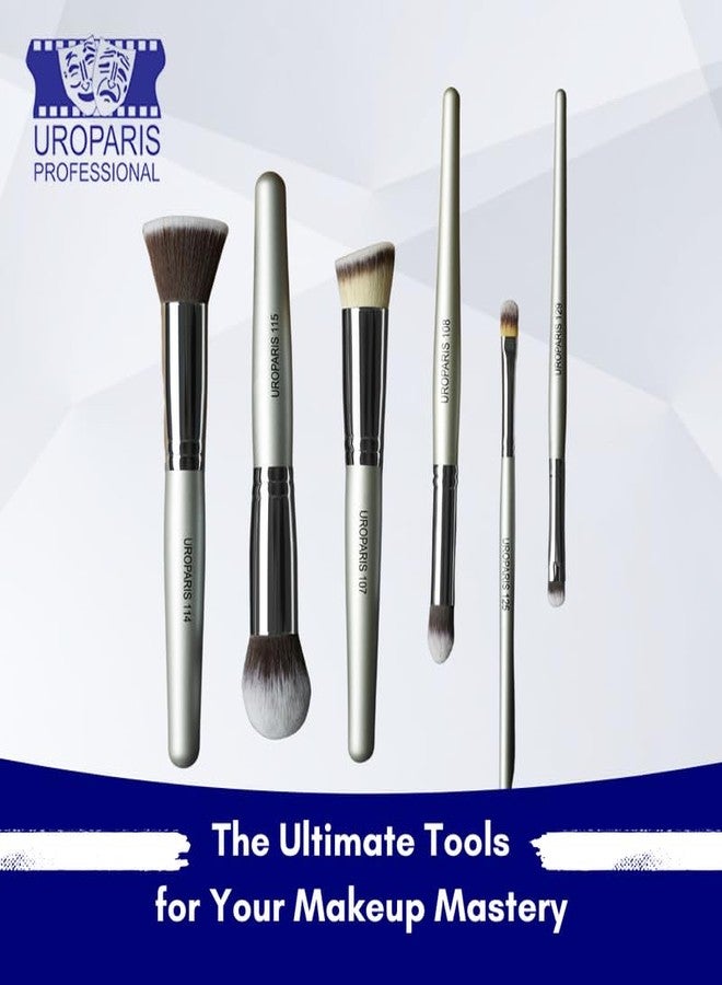 UROPARIS 138 Blusher Brush For Face Makeup | Makeup Tool with Wooden Handle | Quick and Even Coverage | Natural Hair, Brass Accents - Silver (1 piece) - Image 5
