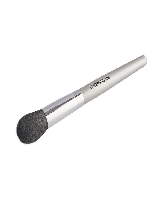 UROPARIS 138 Blusher Brush For Face Makeup | Makeup Tool with Wooden Handle | Quick and Even Coverage | Natural Hair, Brass Accents - Silver (1 piece) - Image 2
