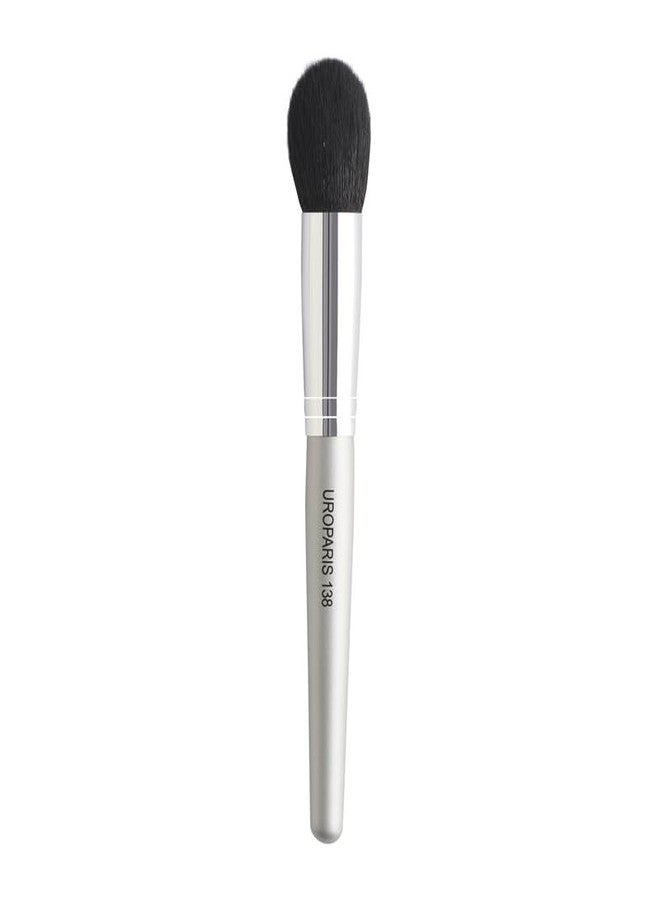 UROPARIS 138 Blusher Brush For Face Makeup | Makeup Tool with Wooden Handle | Quick and Even Coverage | Natural Hair, Brass Accents - Silver (1 piece) - Image 1