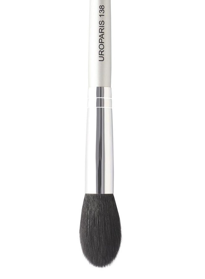 UROPARIS 138 Blusher Brush For Face Makeup | Makeup Tool with Wooden Handle | Quick and Even Coverage | Natural Hair, Brass Accents - Silver (1 piece) - Image 3