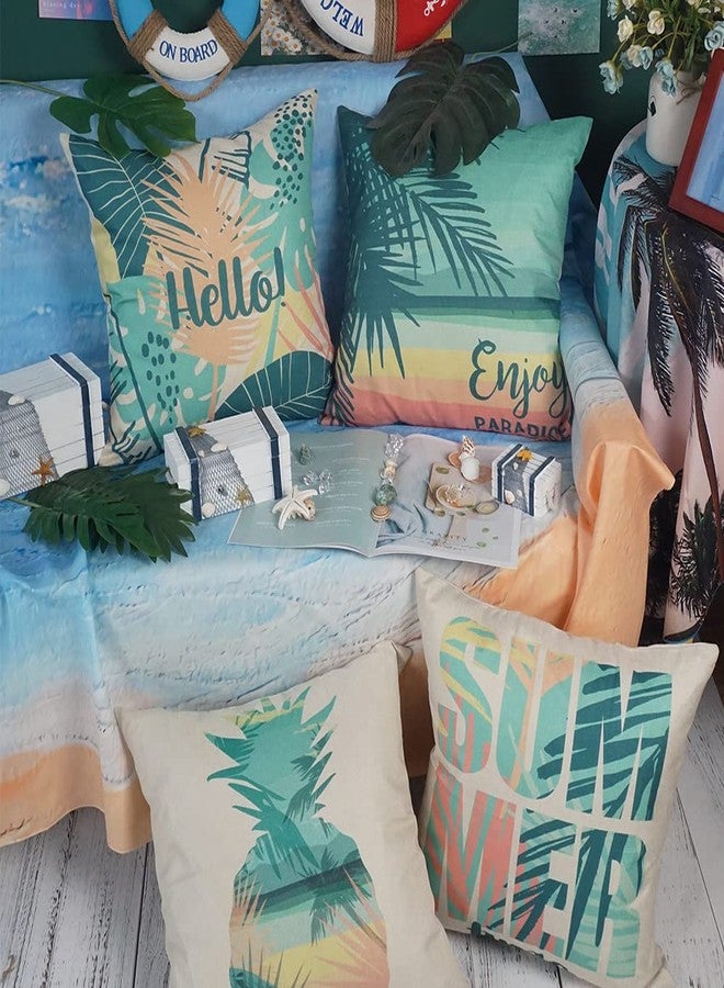 ONWAY Hello Summer Pillow Covers 18x18 Beach Theme Decorative Throw Cushion Cases for Home Patio Party Decor 18x18, Set of 4 - Image 2