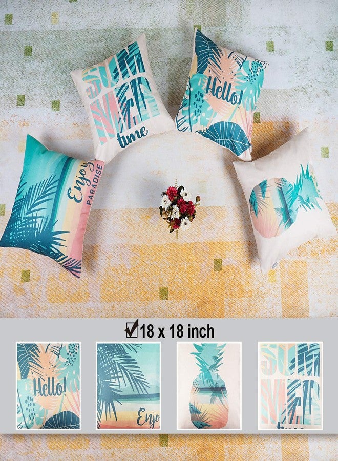 ONWAY Hello Summer Pillow Covers 18x18 Beach Theme Decorative Throw Cushion Cases for Home Patio Party Decor 18x18, Set of 4 - Image 4