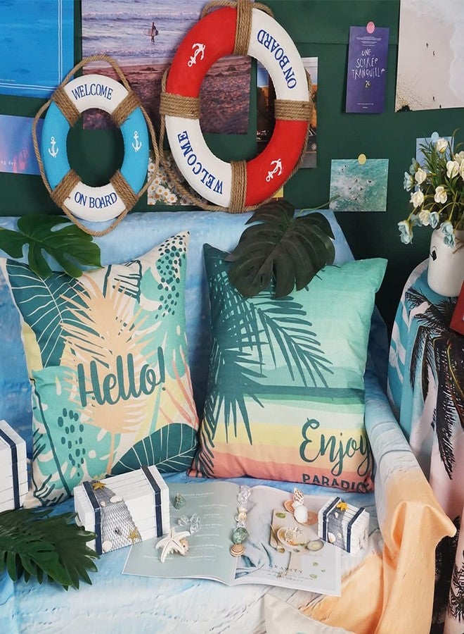 ONWAY Hello Summer Pillow Covers 18x18 Beach Theme Decorative Throw Cushion Cases for Home Patio Party Decor 18x18, Set of 4 - Image 3
