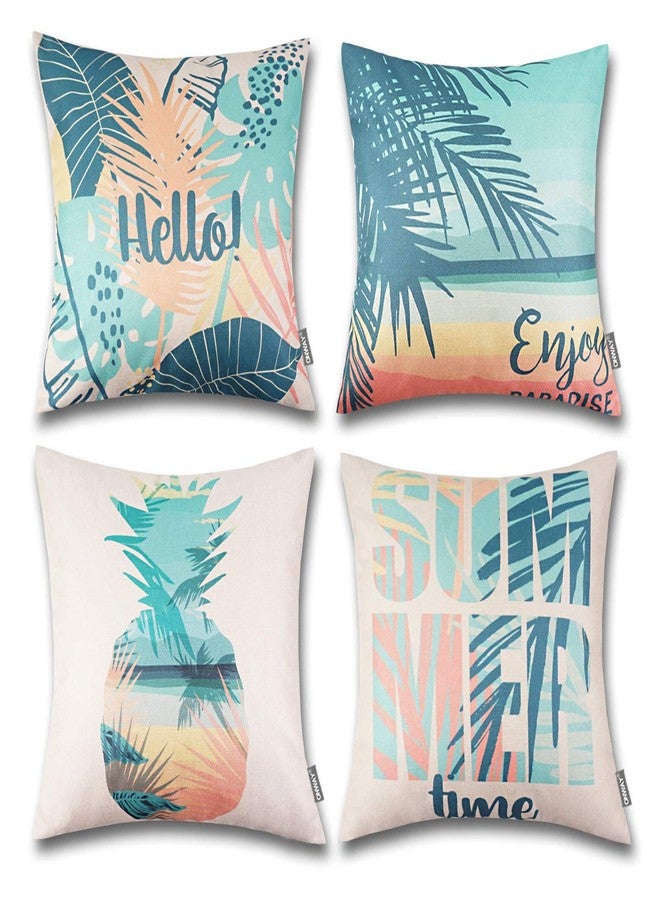ONWAY Hello Summer Pillow Covers 18x18 Beach Theme Decorative Throw Cushion Cases for Home Patio Party Decor 18x18, Set of 4 - Image 1