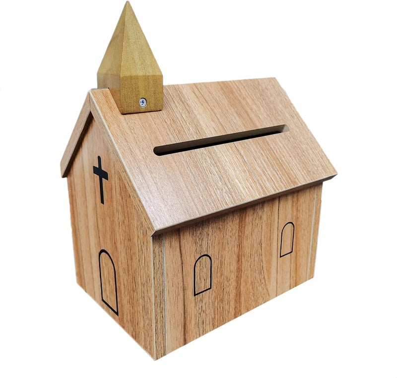 FixtureDisplays Church Box Collection Box Tithing  Offering Donation Box Overall Dimension Church House Shape 943 inches Wide x 671 inches deep x 12 inches Tall 21397SMALLNF - Image 1