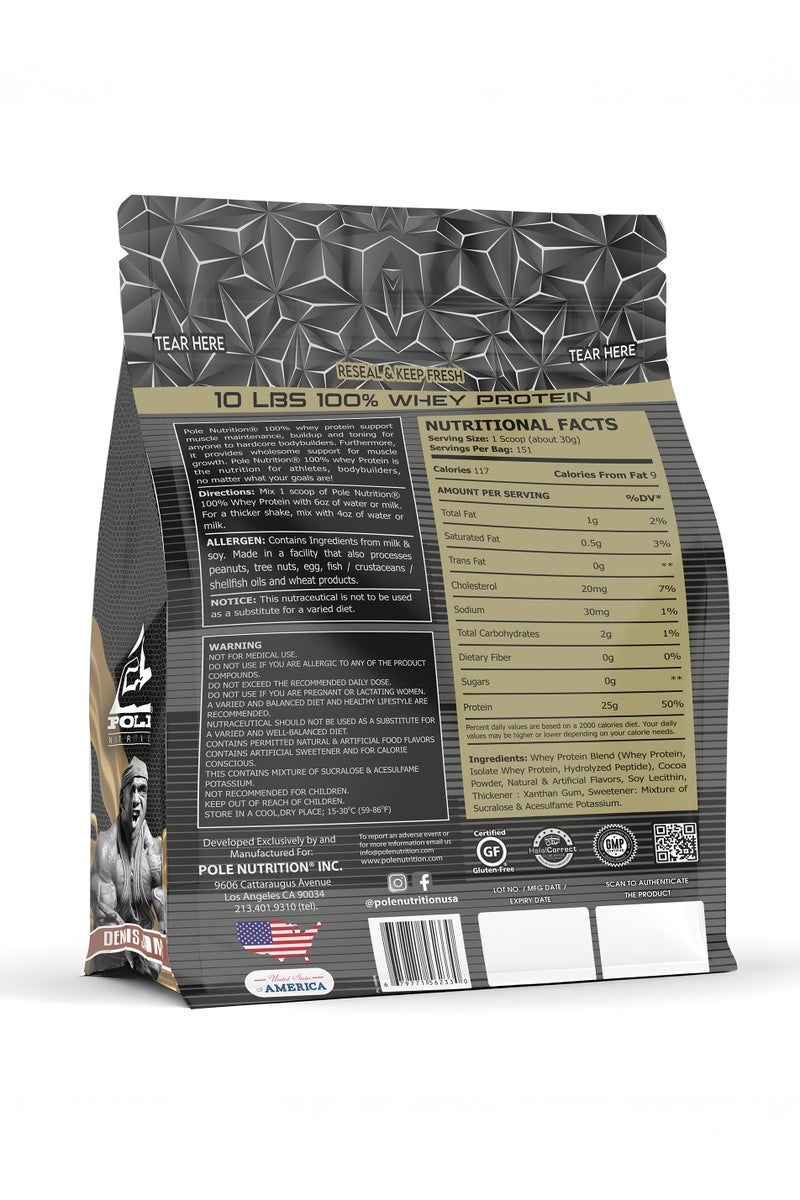 POLE NUTRITION 100% Whey Protein 10 lbs (4.53kg) - High Protein Lean Shake with Zero Sugar (Cafe Frappuccino) - Image 2