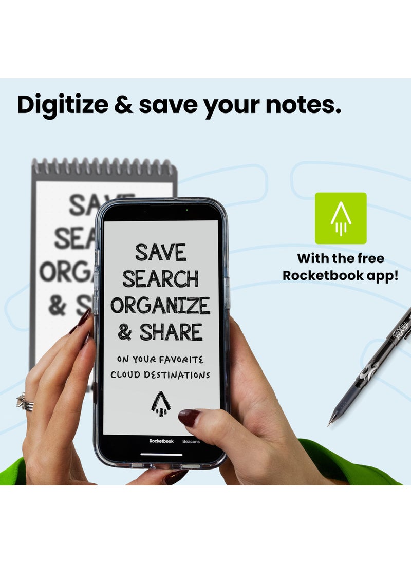 Rocketbook Rocketbook Smart Reusable Notebook - Dotted Grid Eco-Friendly Notebook with 1 Pilot Frixion Pen & 1 Microfiber Cloth Included - Infinity Black Cover, Mini Size (3.5" x 5.5")  - Image 4