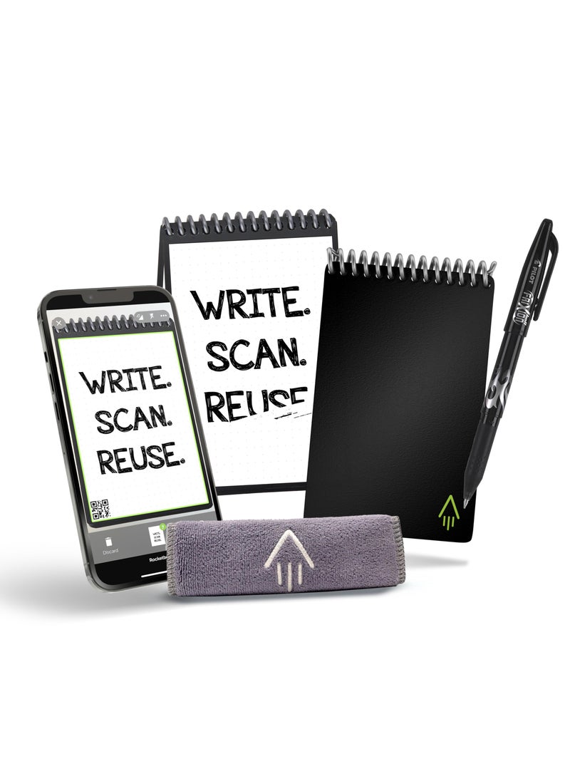 Rocketbook Rocketbook Smart Reusable Notebook - Dotted Grid Eco-Friendly Notebook with 1 Pilot Frixion Pen & 1 Microfiber Cloth Included - Infinity Black Cover, Mini Size (3.5" x 5.5")  - Image 1