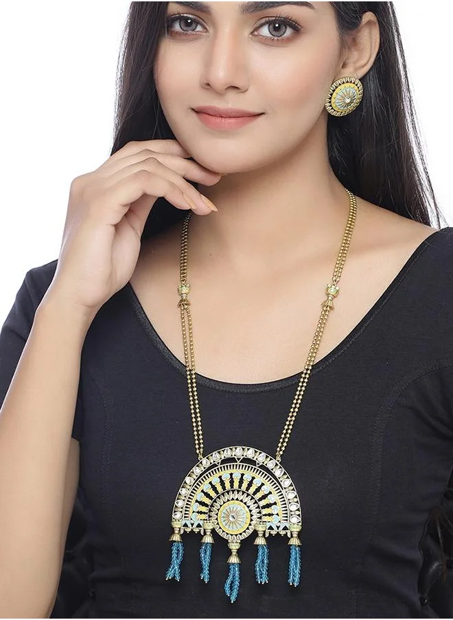 VOYLLA Gwalior Gold Toned Half-Dome Necklace Set