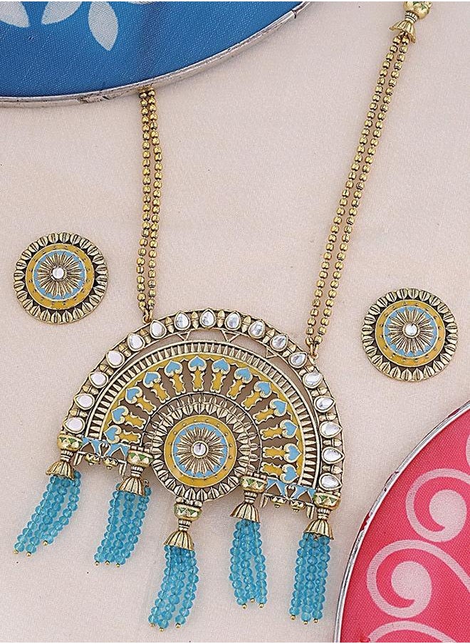 VOYLLA Gwalior Gold Toned Half-Dome Necklace Set  - Image 1