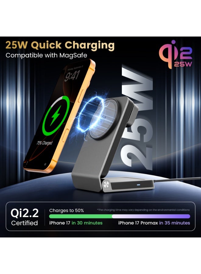 بيوتي بيست Beauty Beast 3-in-1 Magnetic Wireless Charging Station, Qi2.2 Certified 25W Fast Charger Stand with Active Cooling, Foldable Travel Mount for iPhone 17-12, Apple Watch & AirPods - Image 2