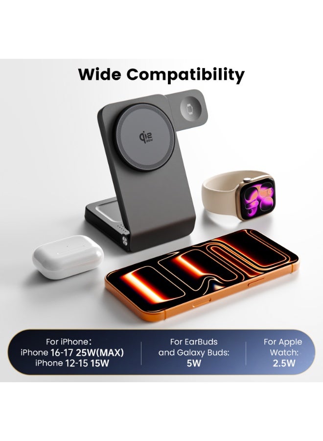 بيوتي بيست Beauty Beast 3-in-1 Magnetic Wireless Charging Station, Qi2.2 Certified 25W Fast Charger Stand with Active Cooling, Foldable Travel Mount for iPhone 17-12, Apple Watch & AirPods - Image 4