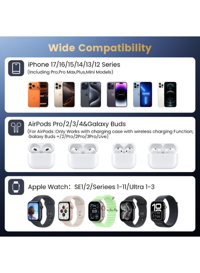 بيوتي بيست Beauty Beast 3-in-1 Magnetic Wireless Charging Station, Qi2.2 Certified 25W Fast Charger Stand with Active Cooling, Foldable Travel Mount for iPhone 17-12, Apple Watch & AirPods - Image 5