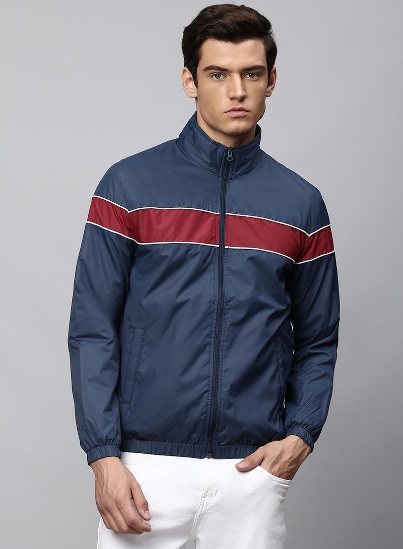 Dennis Lingo Men's Bright Navy 100% Polyester Striped Regular Fit Jacket - Image 1