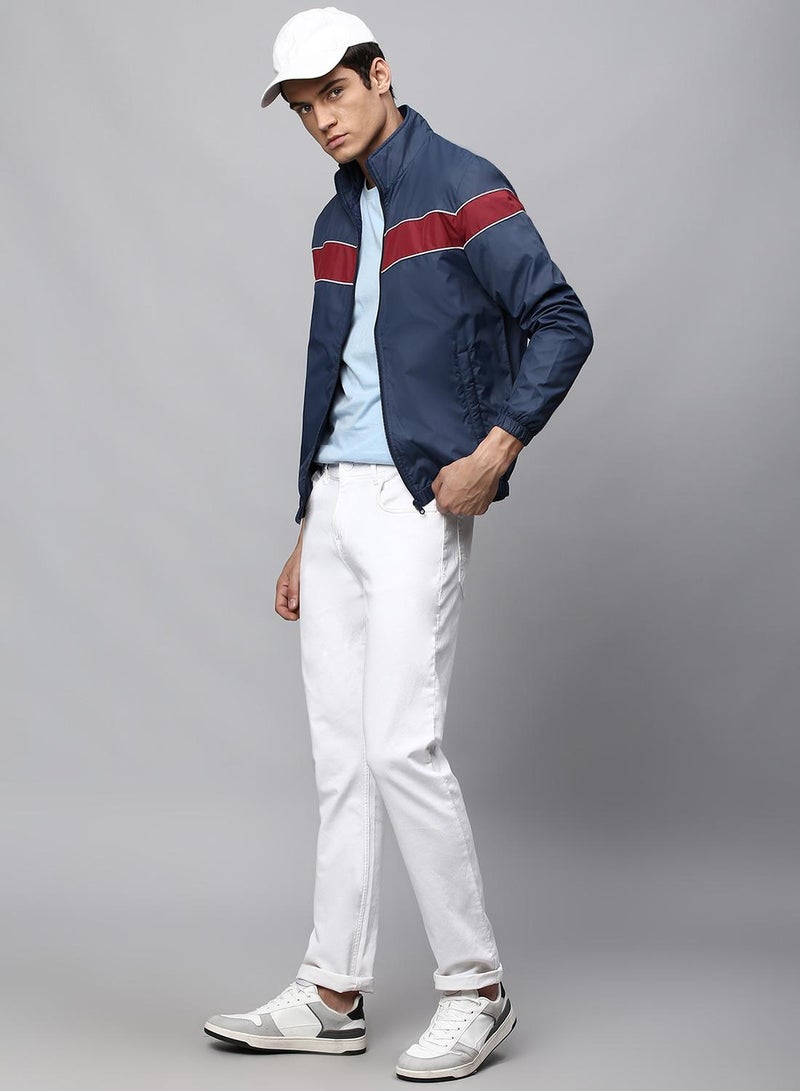 Dennis Lingo Men's Bright Navy 100% Polyester Striped Regular Fit Jacket - Image 5