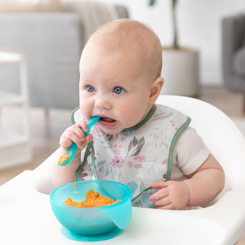 Bumkins Bibs, for Baby Girl or Boy, Infant 3-9 Months, Essential Must Have for Eating, Feeding, Baby Led Weaning, Mess Saving Waterproof Soft Fabric, Starter Bib 2-pk Floral and Lace Gray and Pink - Image 4