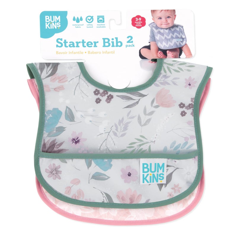 Bumkins Bibs, for Baby Girl or Boy, Infant 3-9 Months, Essential Must Have for Eating, Feeding, Baby Led Weaning, Mess Saving Waterproof Soft Fabric, Starter Bib 2-pk Floral and Lace Gray and Pink - Image 5