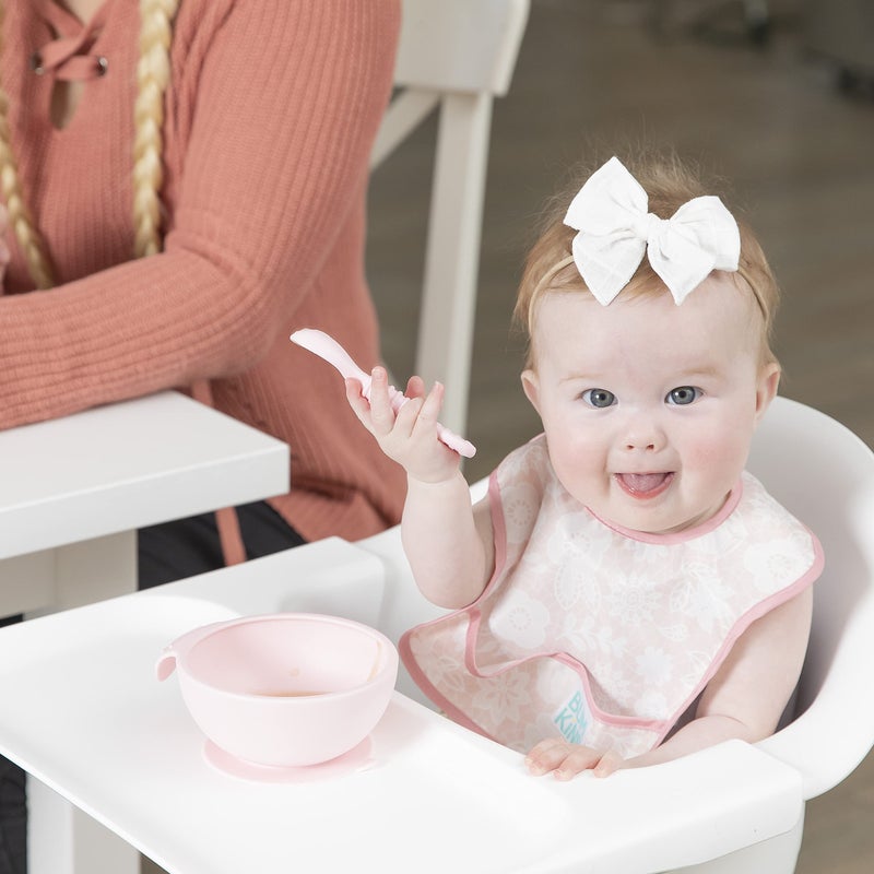 Bumkins Bibs, for Baby Girl or Boy, Infant 3-9 Months, Essential Must Have for Eating, Feeding, Baby Led Weaning, Mess Saving Waterproof Soft Fabric, Starter Bib 2-pk Floral and Lace Gray and Pink - Image 2