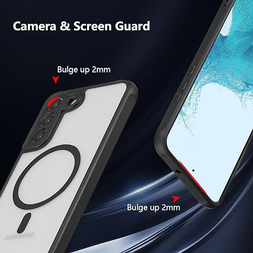 RALEAVO Magnetic for Samsung Galaxy S22 Case [Compatible with Magsafe] Slim Frosted Matte Cover Translucent Hard PC Back Military Drop Protection Phone Case for Girls&Boys,Black - Image 4