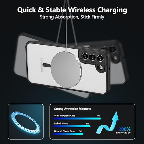 RALEAVO Magnetic for Samsung Galaxy S22 Case [Compatible with Magsafe] Slim Frosted Matte Cover Translucent Hard PC Back Military Drop Protection Phone Case for Girls&Boys,Black - Image 2