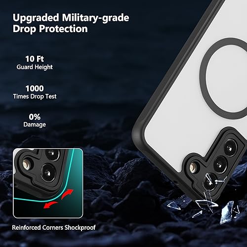 RALEAVO Magnetic for Samsung Galaxy S22 Case [Compatible with Magsafe] Slim Frosted Matte Cover Translucent Hard PC Back Military Drop Protection Phone Case for Girls&Boys,Black - Image 3