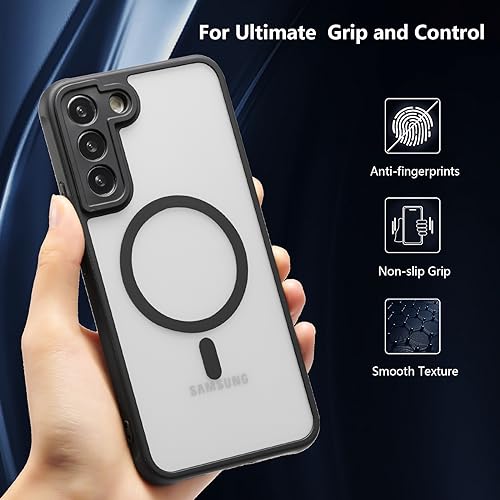 RALEAVO Magnetic for Samsung Galaxy S22 Case [Compatible with Magsafe] Slim Frosted Matte Cover Translucent Hard PC Back Military Drop Protection Phone Case for Girls&Boys,Black - Image 5