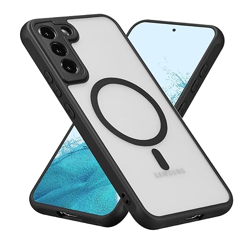 RALEAVO Magnetic for Samsung Galaxy S22 Case [Compatible with Magsafe] Slim Frosted Matte Cover Translucent Hard PC Back Military Drop Protection Phone Case for Girls&Boys,Black - Image 1