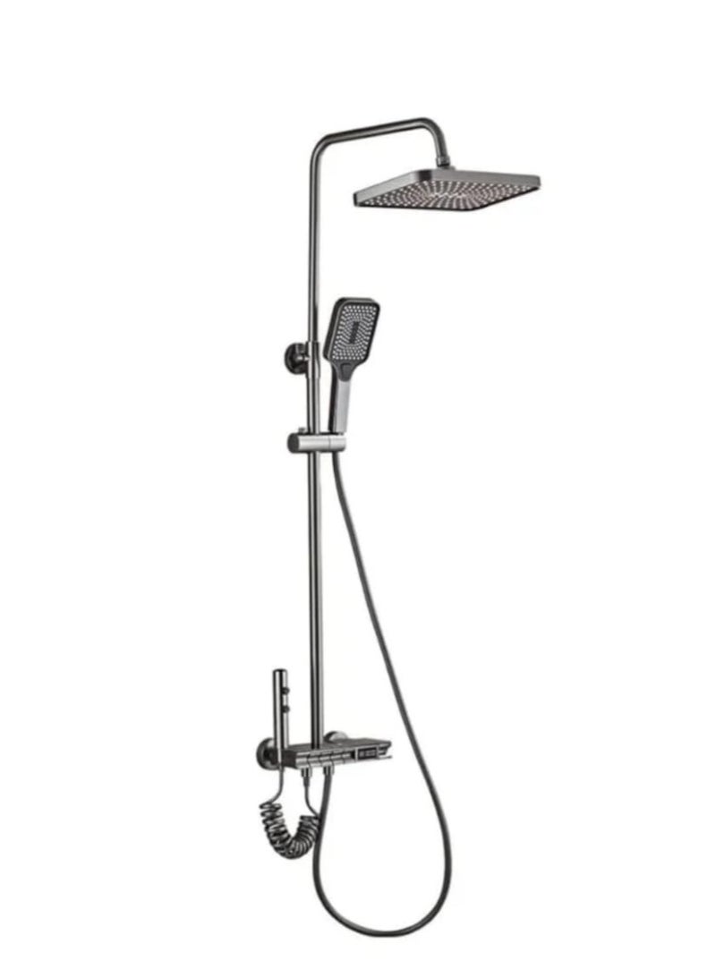 الفجر طقم دش حمام بيانو فاخر صناعة إيطالية لون كروم مع رأس علوي مربع ودش يدوي ونظام تحكم متعدد الوظائف - Image 1