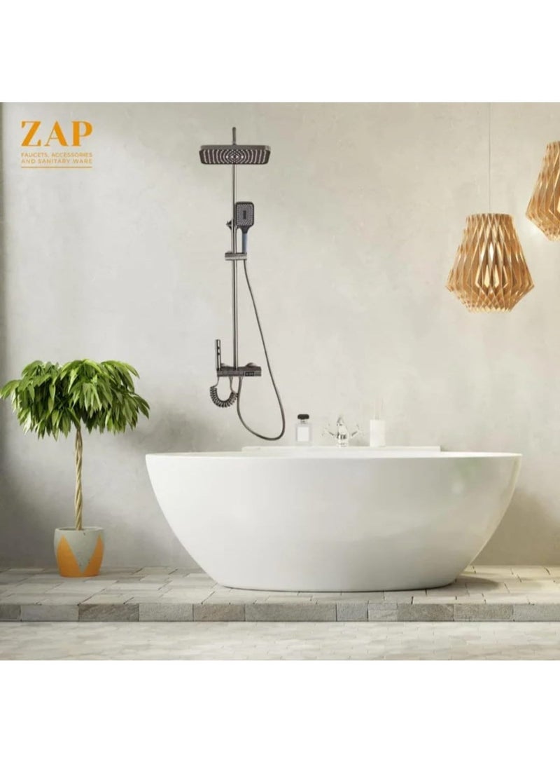 الفجر طقم دش حمام بيانو فاخر صناعة إيطالية لون كروم مع رأس علوي مربع ودش يدوي ونظام تحكم متعدد الوظائف - Image 3