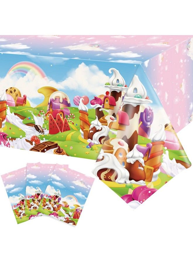 Tiamon 3 Pieces Candyland Birthday Tablecloths Ice Cream Table Covers Sweet Candy Party Table Decorations For Kids Girls Boys Birthday Party Baby Shower Table Supplies 54 X 108 Inch - Image 2