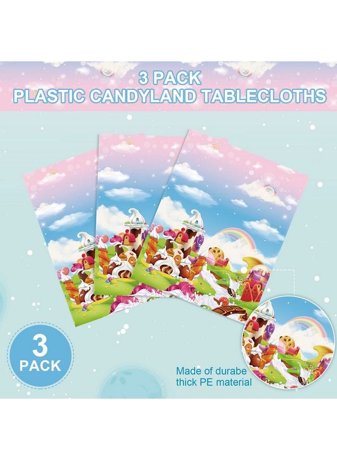 Tiamon 3 Pieces Candyland Birthday Tablecloths Ice Cream Table Covers Sweet Candy Party Table Decorations For Kids Girls Boys Birthday Party Baby Shower Table Supplies 54 X 108 Inch - Image 4