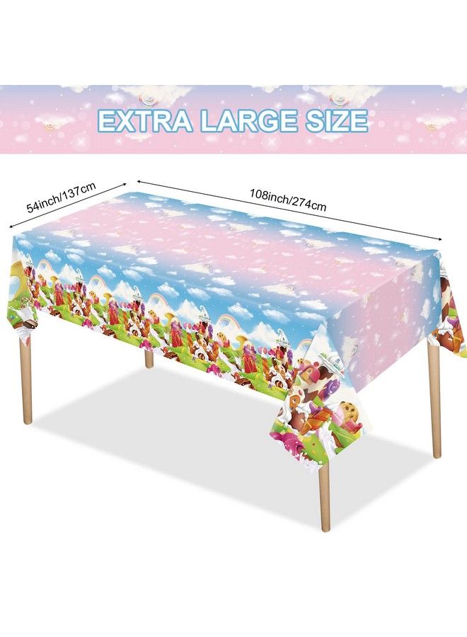 Tiamon 3 Pieces Candyland Birthday Tablecloths Ice Cream Table Covers Sweet Candy Party Table Decorations For Kids Girls Boys Birthday Party Baby Shower Table Supplies 54 X 108 Inch - Image 3