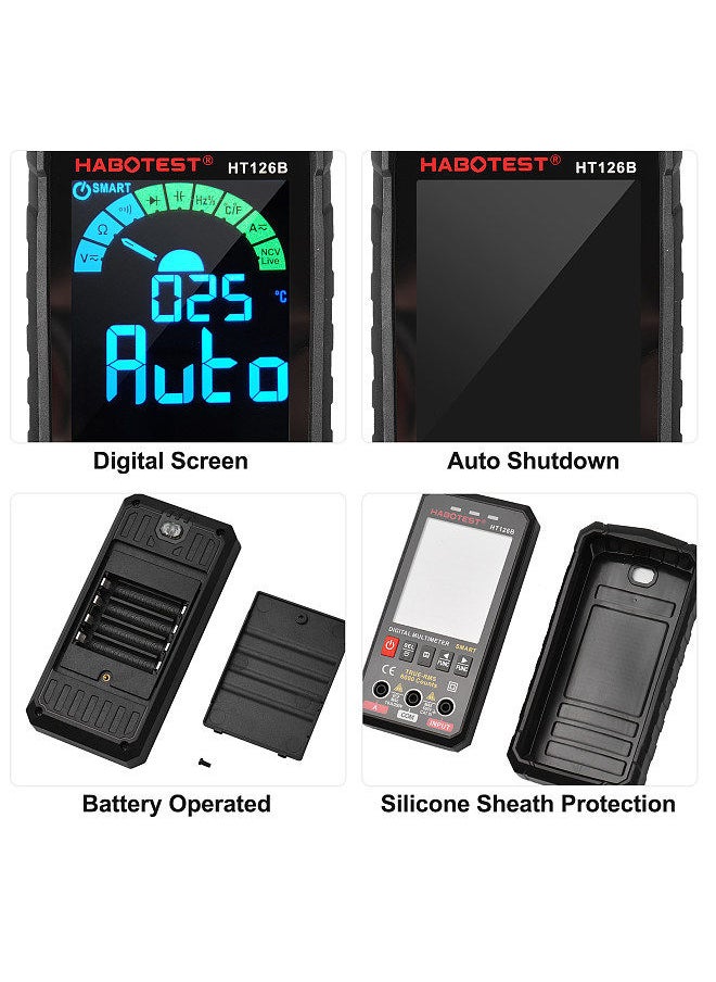 HABOTEST - Smart Digital Multimeter 6000 Counts True RMS Auto-ranging VA Color Screen Electrical Tester Voltmeter Ammeter Temperature Measuring - Image 1